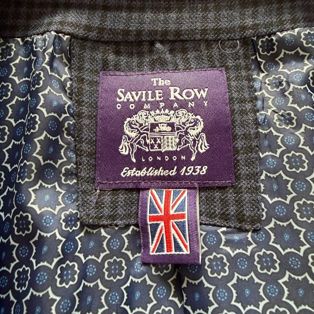 Savile Row Hoxton Blazer‎ 44L Blue Check Sport Coat Stretch Modern Smart Casual